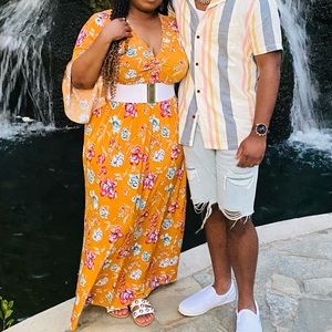 Golden Yellow Floral Summer Dress with Bell Sleeves Size 1X